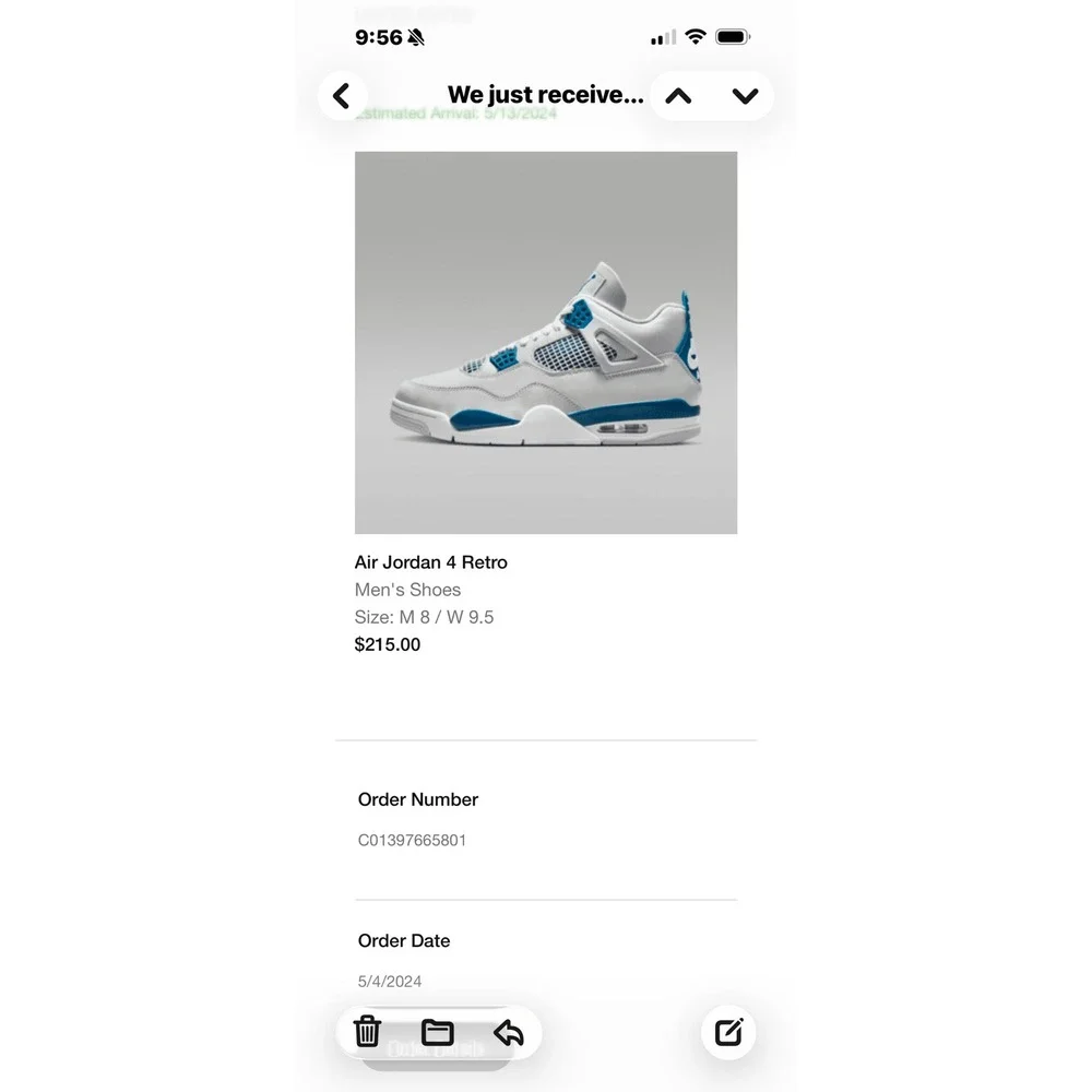 Jordan Air Jordan 4 Retro‎ Mens 8 Off White Military Blue FV5029-141 Sneaker
